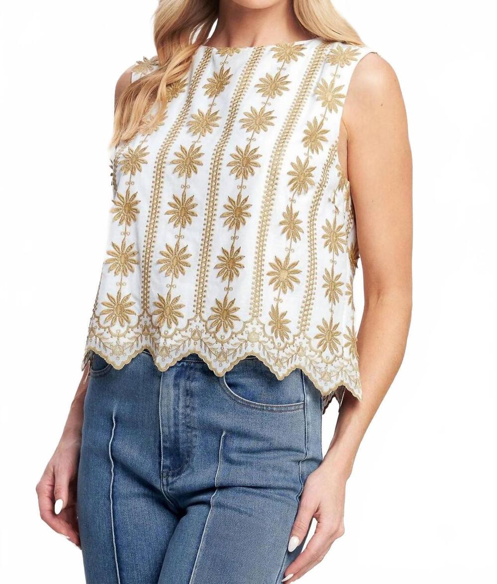 NEW FLYING TOMATO golden star blouse in white/ beige